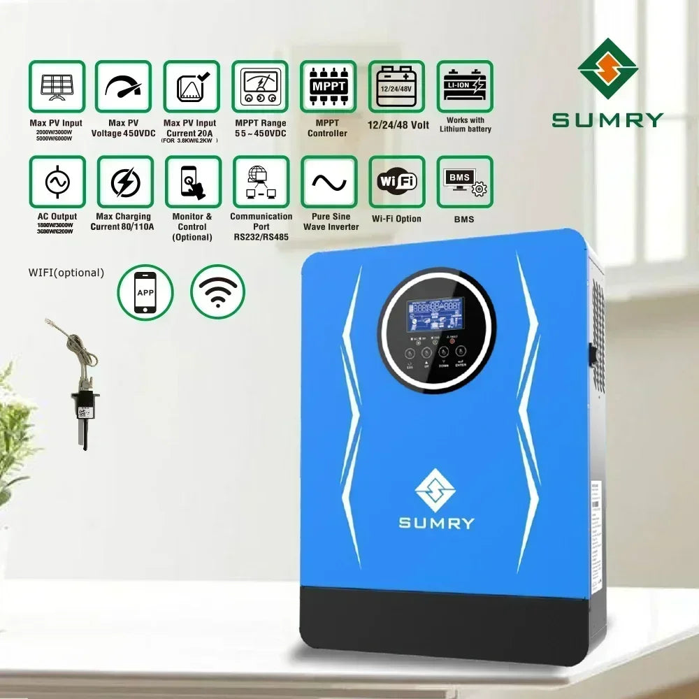 Inversor Híbrido SUMRY 3KW 3.8KW 6.2KW 24V/48V AC220-240V Onda Senoidal Pura con MPPT para Sistemas Solares