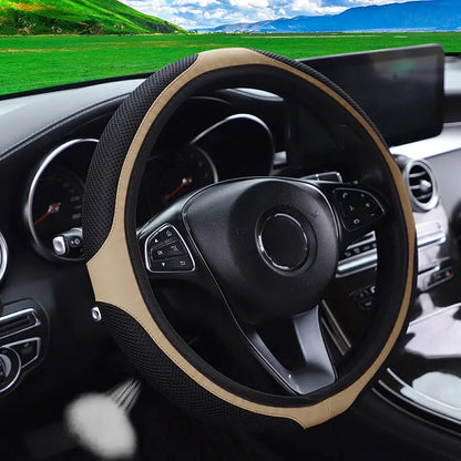 Funda para volante de coche sin anillo interior, cuero tridimensional bordado de Color con diamantes incrustados, transpirable, 37-38cm