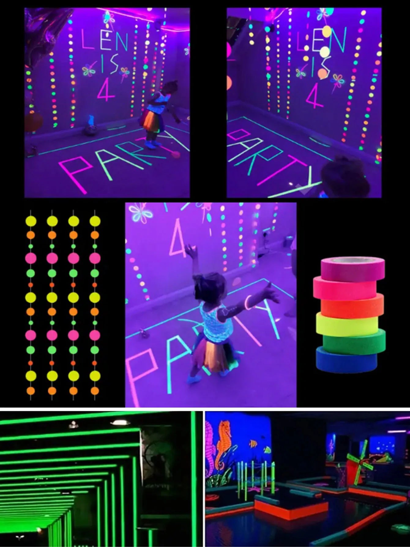 6 Pcs Cinta Fluorescente UV Neón para Decoración de Fiestas y Advertencias, Cinta Luminiscente para Hogar, Bodas y Escaleras