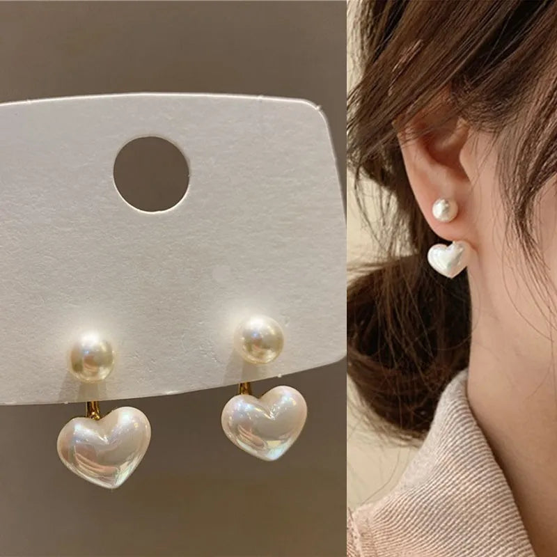 Pendientes de Pera de Imitación con Aguja de Plata 925 para Mujer - Joyería de Moda Coreana, Pendientes de Tuerca de Corazón de Lujo 2024