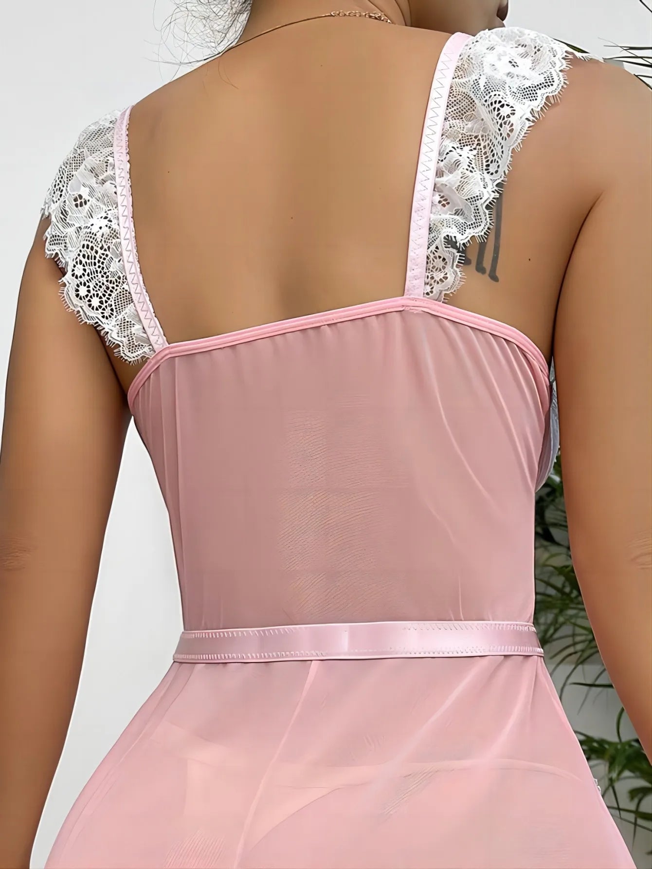 Camisón de encaje rosa para mujer, traje de mucama, ropa de dormir, lencería en casa, Sexy, lindo, Verano