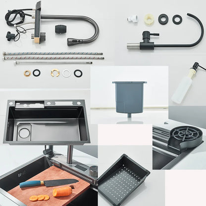 Fregadero de Cocina de Acero Inoxidable con Cascada y Pantalla Digital | Gran Fregadero de Un Solo Cuenco | Multifuncional con Tacto