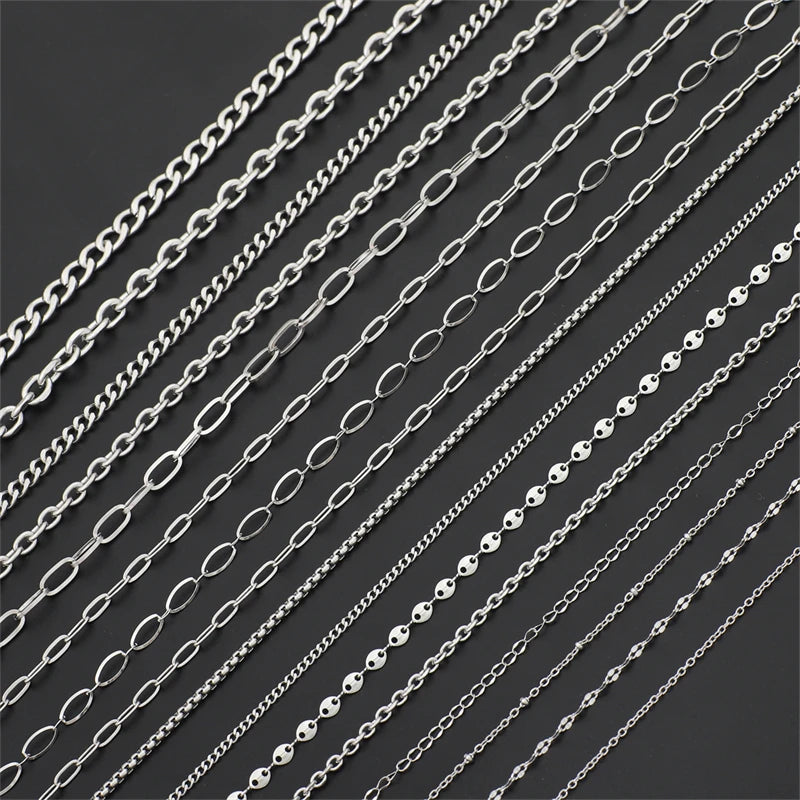 Cadena de Acero Inoxidable de 1m con Cruces y Eslabones O para Hombres y Mujeres - Joyería DIY, Pulsera y Collar de Color Plateado, Choker Punk