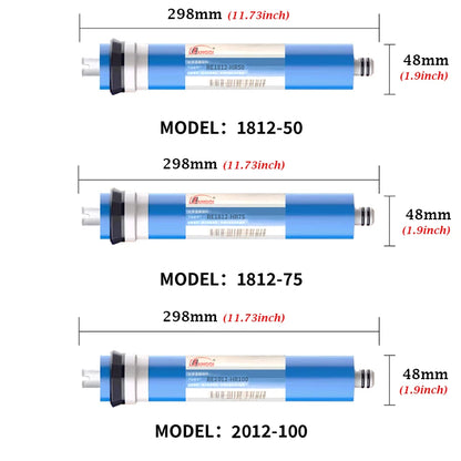 Membrana de Ósmosis Inversa (RO) para Cocina - Filtros de Reemplazo 50/75/100/125/400 GPD para Purificador y Sistema de Tratamiento de Agua Potable