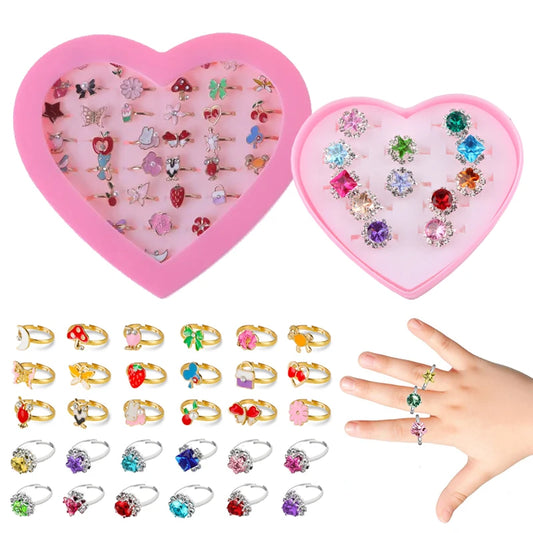 Anillos Infantiles con Caja | Joyería Exquisita de Cartoon para Jugar a Maquillarse | Regalos de Cumpleaños para Niñas
