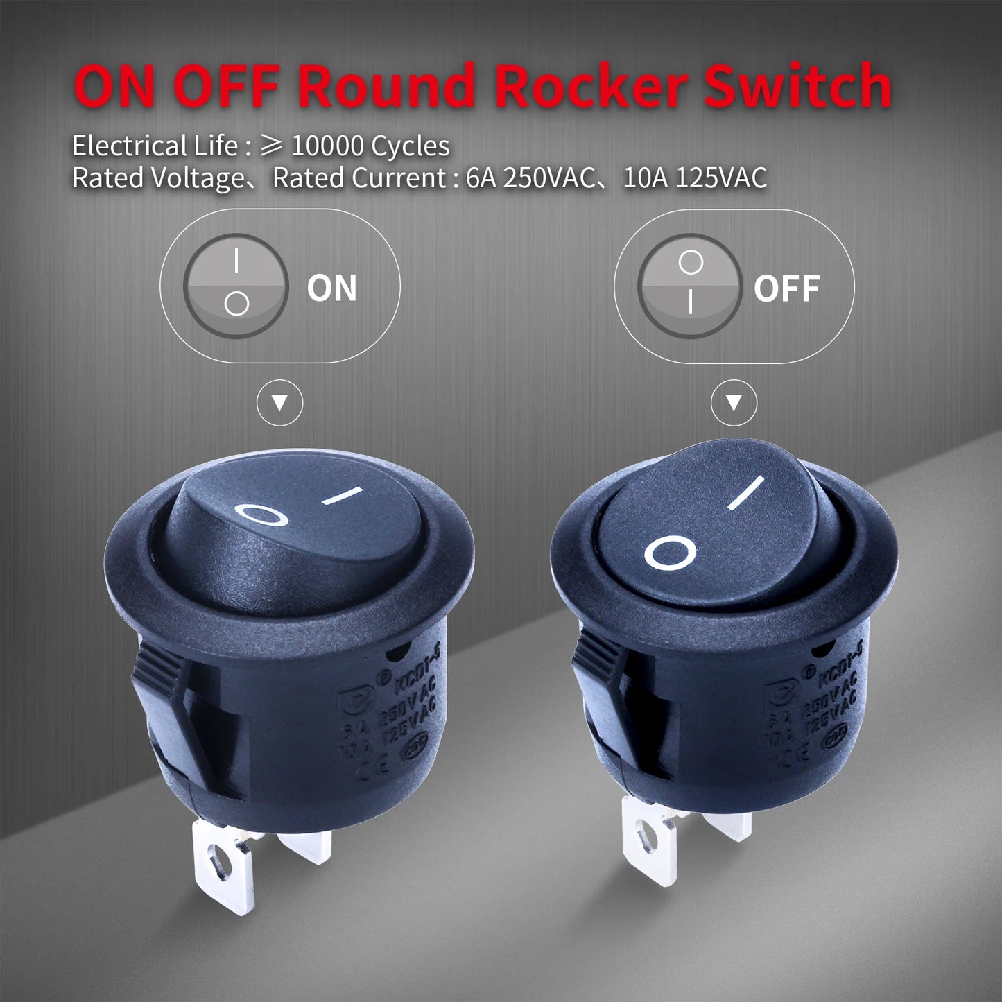 Juego de 5 Interruptores Redondos Rocker ON/OFF SPST de 20mm - Mini Interruptor para Automóvil 12V KCD1