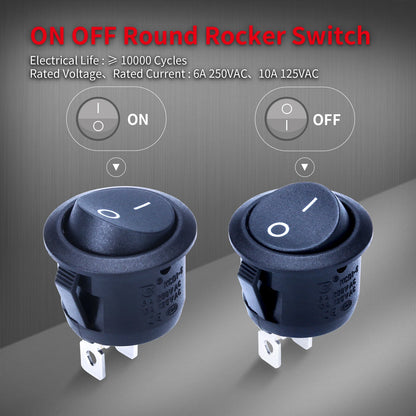Juego de 5 Interruptores Redondos Rocker ON/OFF SPST de 20mm - Mini Interruptor para Automóvil 12V KCD1