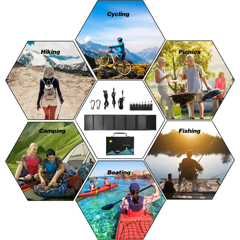 Cargador Solar Plegable de 100W con Salida USB y DC – Panel Solar Portátil Ideal para Camping y Aventura