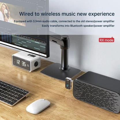 Adaptador Bluetooth 5.3 2 en 1 Receptor y Transmisor de Audio – Conexión Inalámbrica para Auto, TV, Auriculares, Bocinas y Más