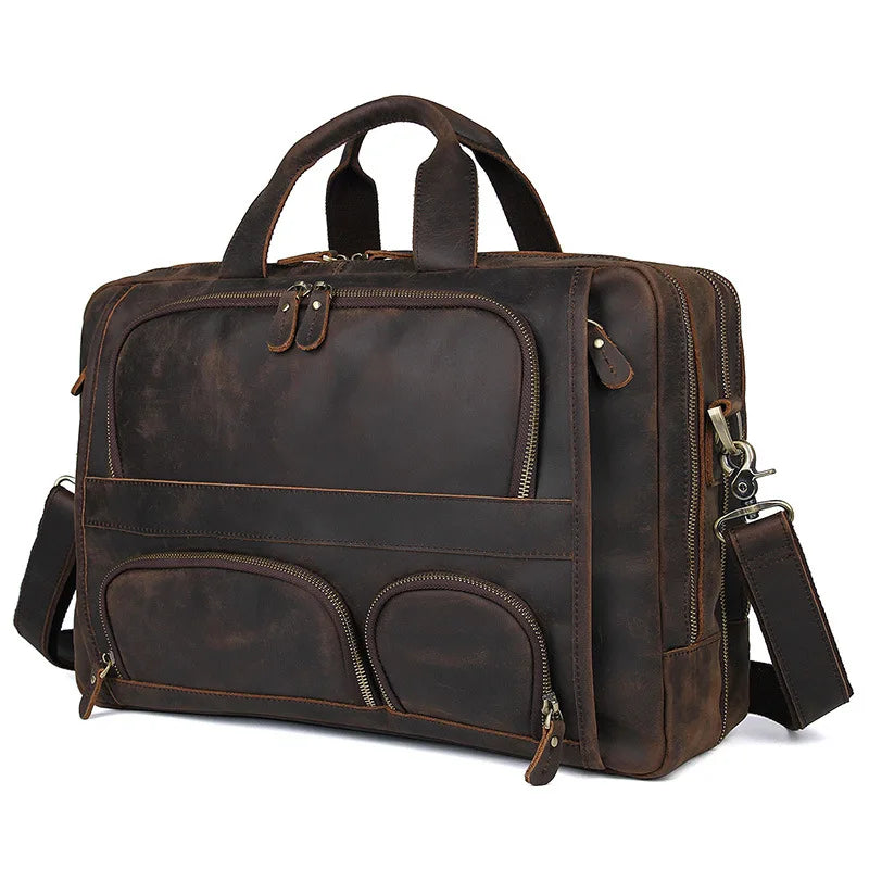 Mochila de Cuero Genuino para Laptop de 17.3 Pulgadas - Maletín de Negocios Retro para Hombre, Bolsa Grande de Viaje y Oficina
