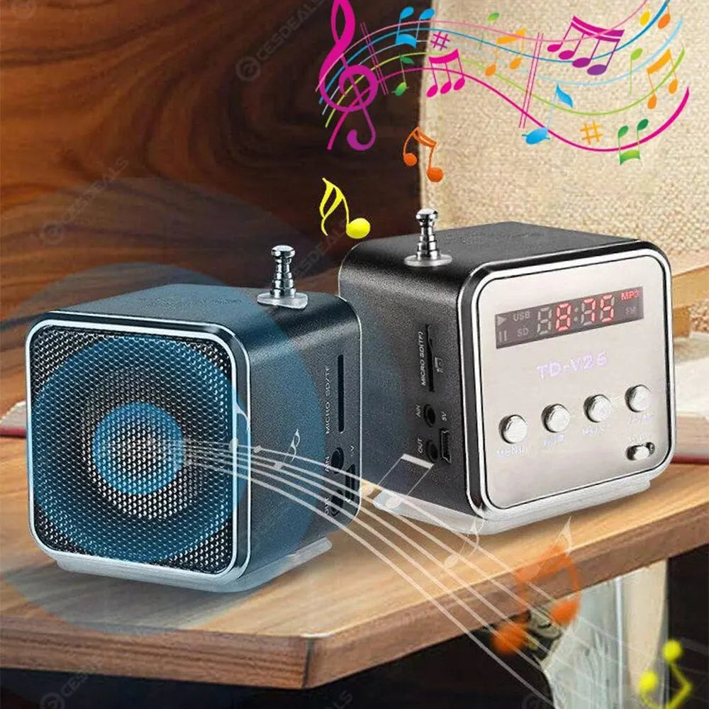Radio Portátil Recargable Bluetooth Mini | Altavoz FM para Teléfono, MP3 y Computadora | Sonido Claro y Compacto