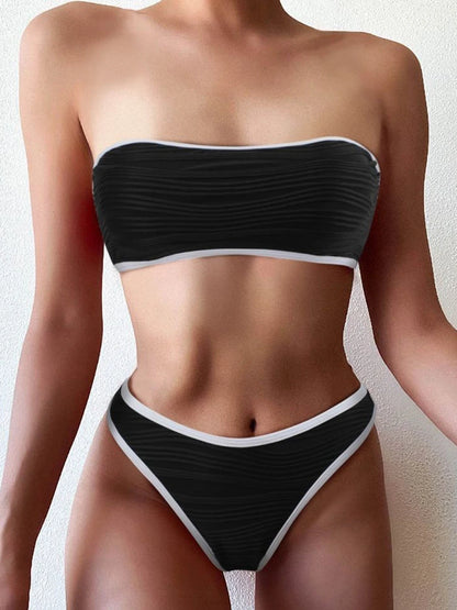 Bikini Bandeau de Cintura Alta Sexy 2023 para Mujeres - Traje de Baño Triangular con Detalle de Costura