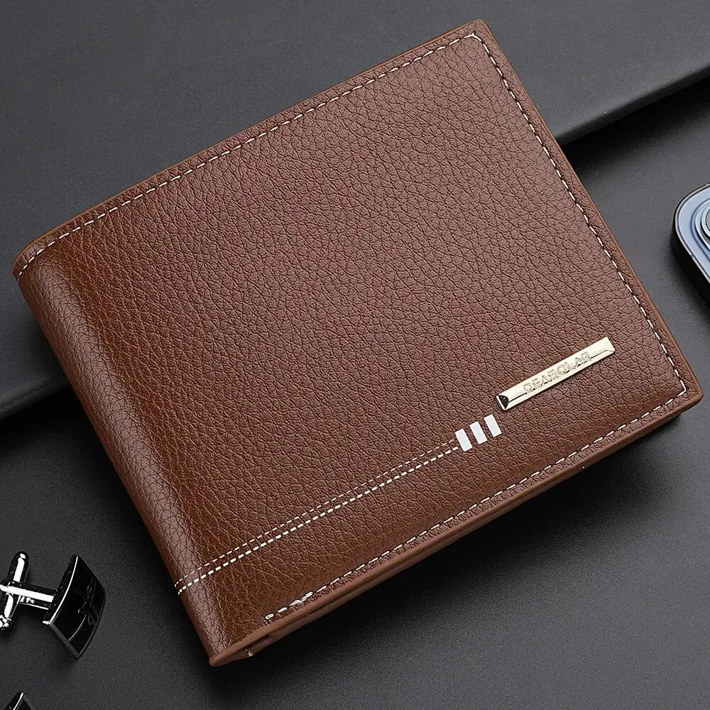 Nueva Cartera para Hombre, Portatarjetas de Crédito con Monedero de Cremallera, Diseño de Patrón Lychee, Cartera de Negocios de Alta Calidad