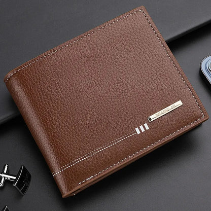 Nueva Cartera para Hombre, Portatarjetas de Crédito con Monedero de Cremallera, Diseño de Patrón Lychee, Cartera de Negocios de Alta Calidad
