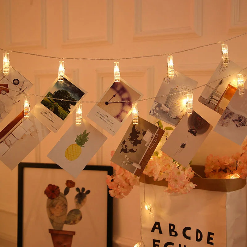 Luces LED de Cuerda con Clips para Fotos – Decoración Navideña y para Fiestas, Funciona a Batería