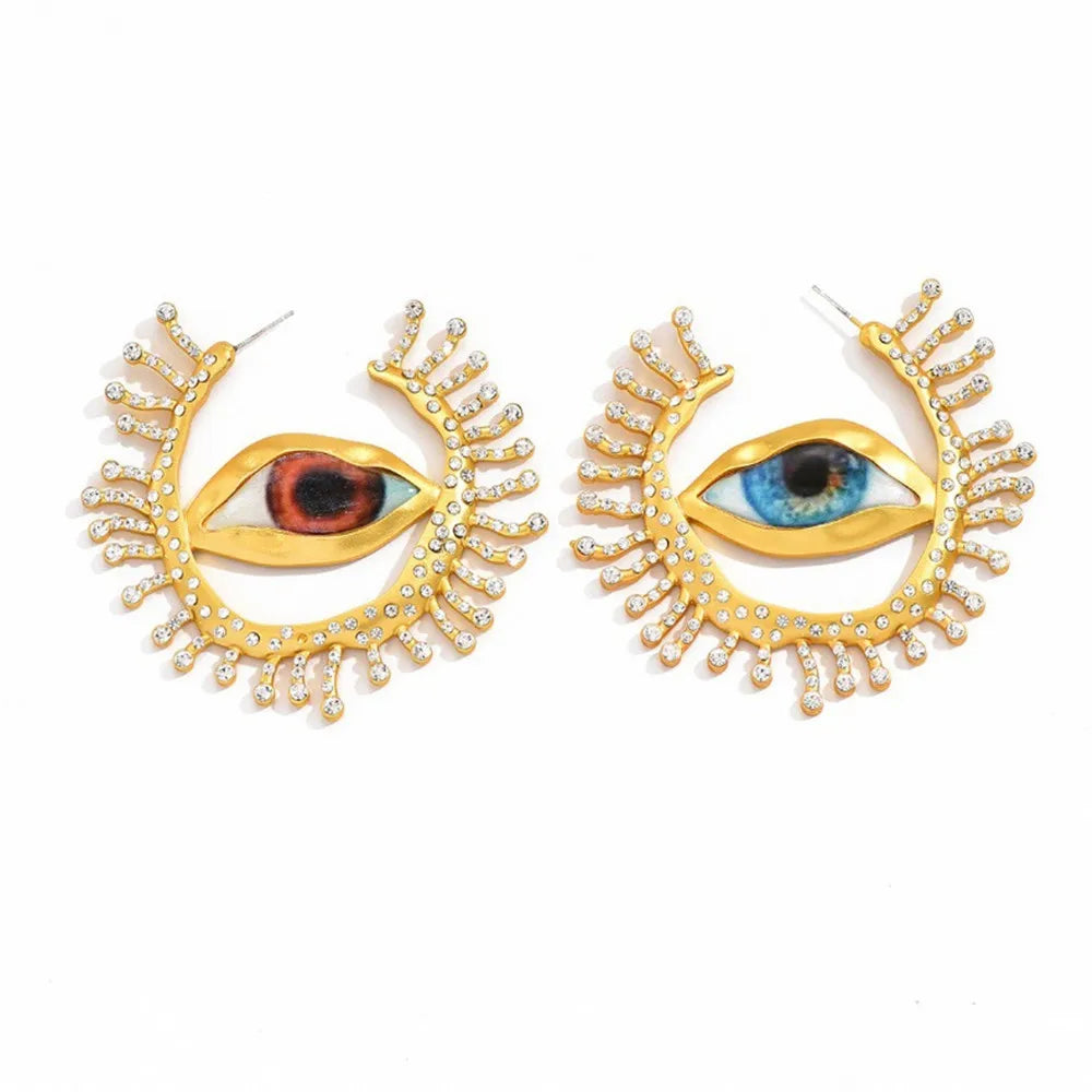 Pendientes Colgantes de Ojos Grandes de Resina Vintage | Joyería Barroca para Mujer | Accesorios de Moda Exagerados