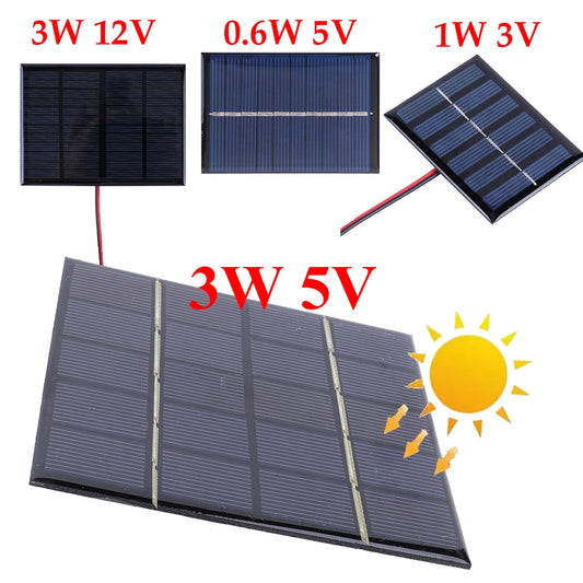 Panel Solar 3W 5V Portátil - Cargador Rápido de Baterías para Exteriores, Polisilicio, DIY, Mini Sistema de Celdas Solares