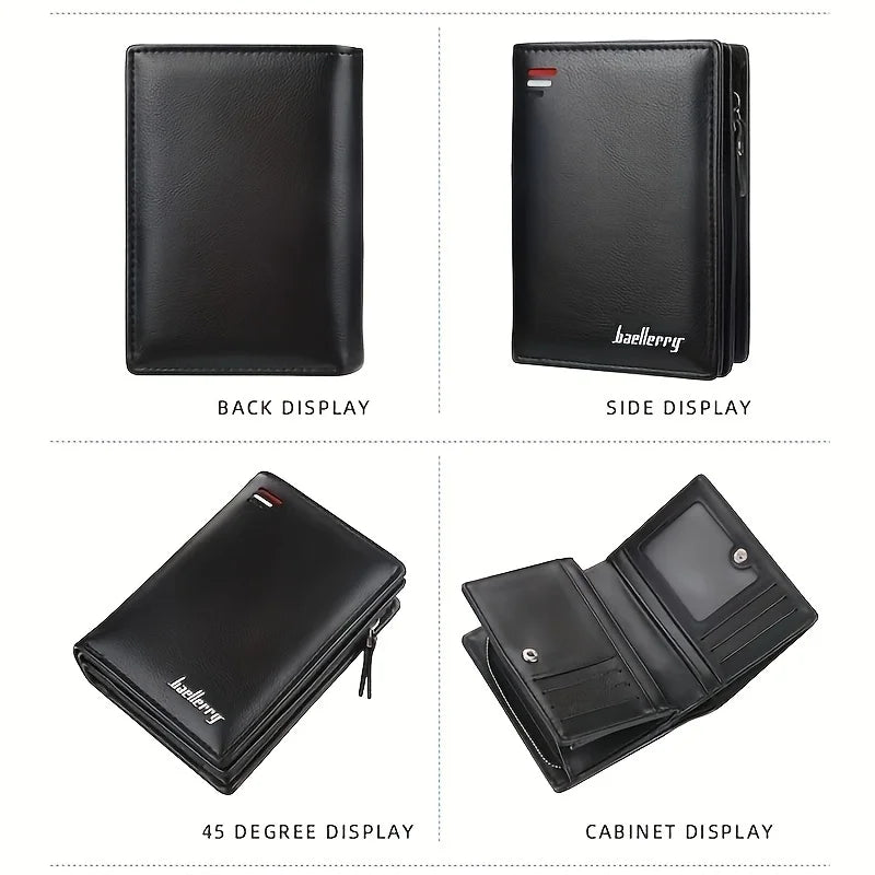 Baellerry Nueva Billetera Corto para Hombre en Cuero PU con Cremallera y Bolsillo para Monedas, Gran Capacidad, Cartera Masculina de Estilo Vintage