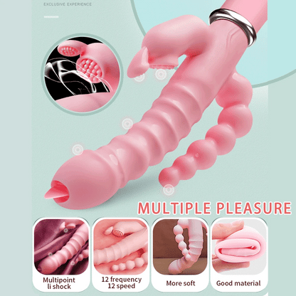 Consolador Vibrador 3 en 1 para Mujeres, Estimulador de Punto G, Clítoris y Tapón Anal, 12 Frecuencias de Vibración