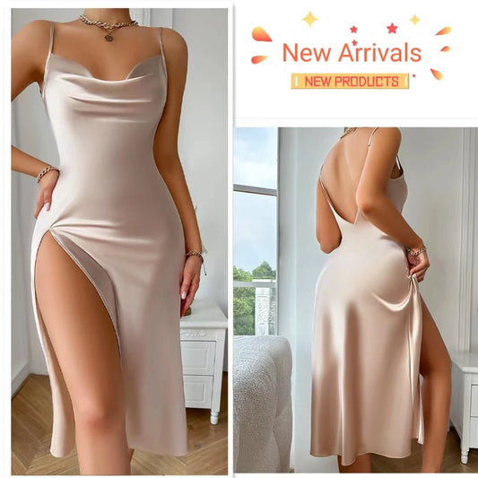 Vestido Halter de seda de hielo erótico para mujer, sección delgada del camisón, pijamas de seda para mujer, ropa de casa sexy, primavera y verano, nuevo