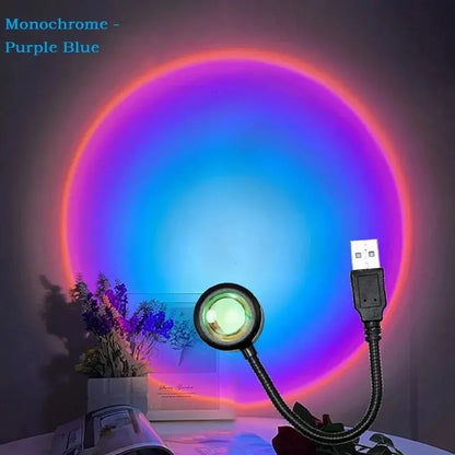 Lámpara LED de Atardecer USB con Efecto Arcoíris, Luz Nocturna para Fotografía Móvil, Iluminación Ambiental para Decoración de Dormitorio