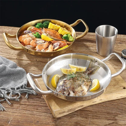 Olla Dorada  Sartén Comercial Gruesa de Doble Oreja, Cuenco de Olla , Olla de Arroz de Mariscos Españoles de Acero Inoxidable