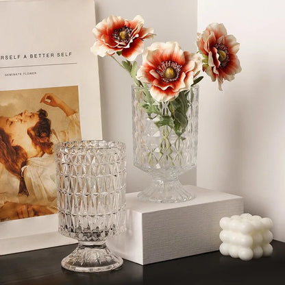 Jarrón de cristal transparente para decoración de sala de estar, Red de arreglo floral hidropónico Ins de alto nivel de apariencia, rojo simple
