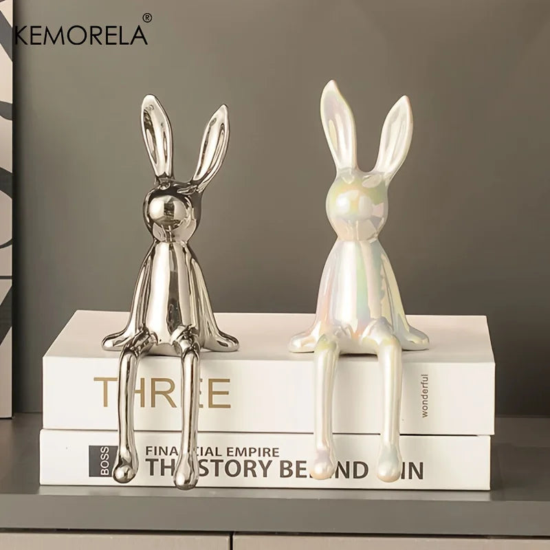 Figura de Conejo de Cerámica con Orejas Largas - Decoración de Lujo para Hogar en Estilo Clásico y Posmoderno