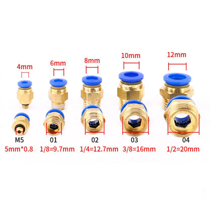 Juego de 50 Conectores Rápidos Pneumáticos PC - Adaptadores de Aire con Rosca Macho 1/8", 1/4", 3/8", 1/2"