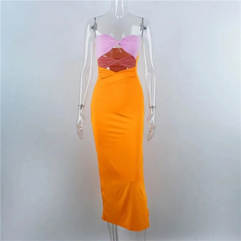Vestido Midi Sin Mangas de Verano para Mujeres: Diseño Sexy con Aberturas y Espalda Descubierta