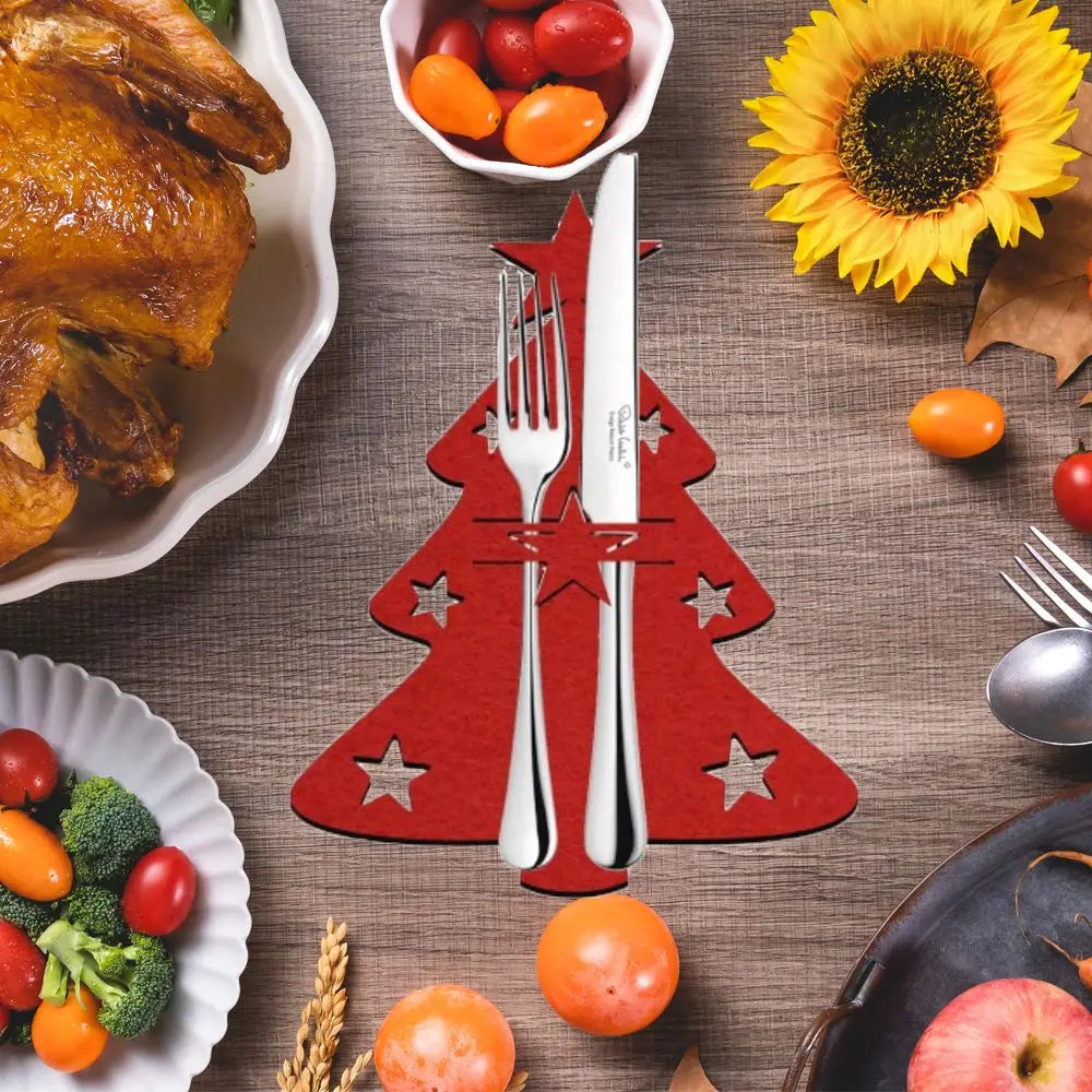 Decoraciones de Mesa para Fiestas: Soporte para Cuchillos y Tenedores de Santa Claus - Adornos Navideños para la Mesa (4 Piezas)