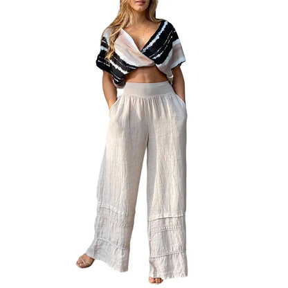 Pantalones de Pierna Ancha de Cintura Alta para Mujer – Estilo Verano con Teñido Anudado