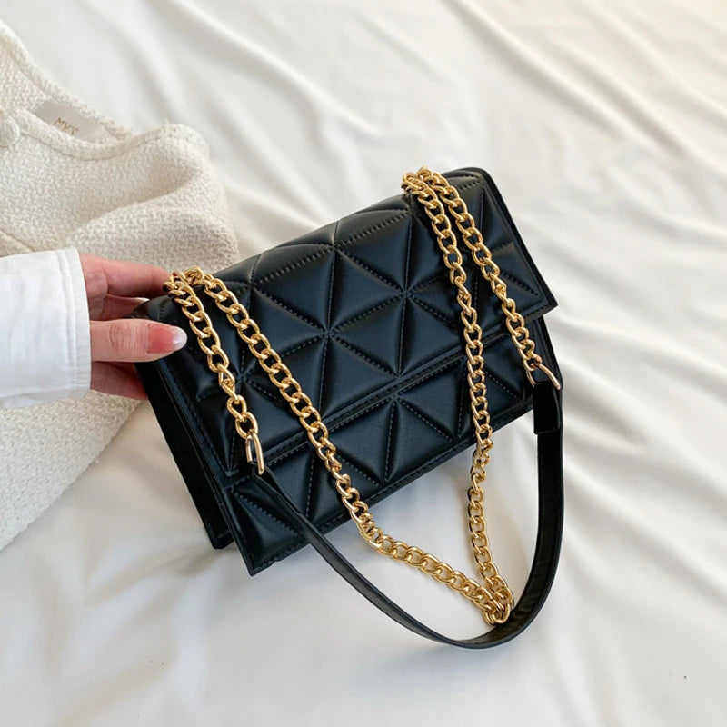 Bolso de Mano de Cuero PU con Cadena para Mujer, Diseño de Cuadros, Bandolera de Verano, Bolso de Mano Cuadrado para Dama