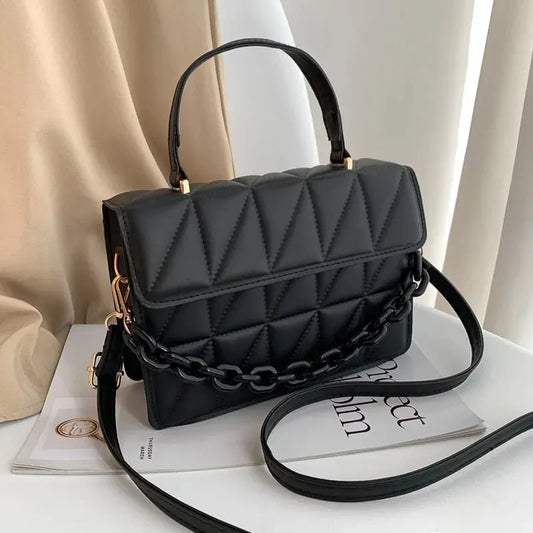 Bolso Cuadrado con Diseño de Cuadros - Bolso Bandolera con Cadena para Mujer - Elegante y Casual para Viajes (21 x 15 x 7 cm)