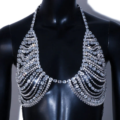 Sujetador Cuadrado Exagerado con Diamantes de Imitación - Joyería Corporal Sexy y Accesorios de Lencería para Mujeres