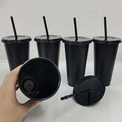 Vasos de Plástico Reutilizables con Tapa y Pajita para Fiesta, Botella Grande de Agua Fría, 5 Piezas, 24.01 oz, para Café Helado y Verano