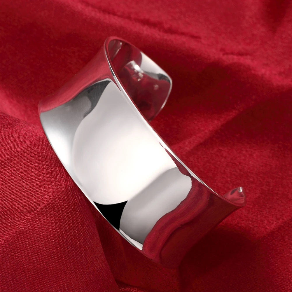 Pulsera de Plata de Ley 925  - Brazalete Ancho Liso de Lujo, Ideal para Fiesta, Boda y Regalo de Navidad