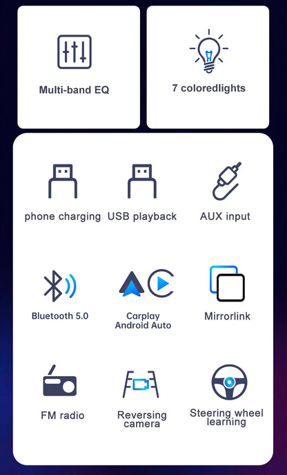Reproductor Multimedia de Automóvil IPS 6.9" 1 DIN - CarPlay y Android Auto, Bluetooth, USB, MP5 Player sin DVD