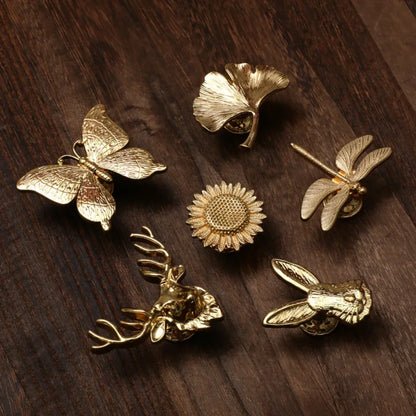 Pomo Dorado de Armario con Diseño de Animal Vegetal | Tiradores Elegantes para Muebles y Cajones