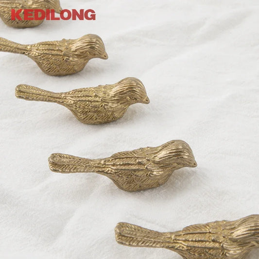Perilla de Cajón de Pájaro de Lujo Europea de Latón Macizo, Tirador Dorado para Muebles y Gabinetes de Cocina