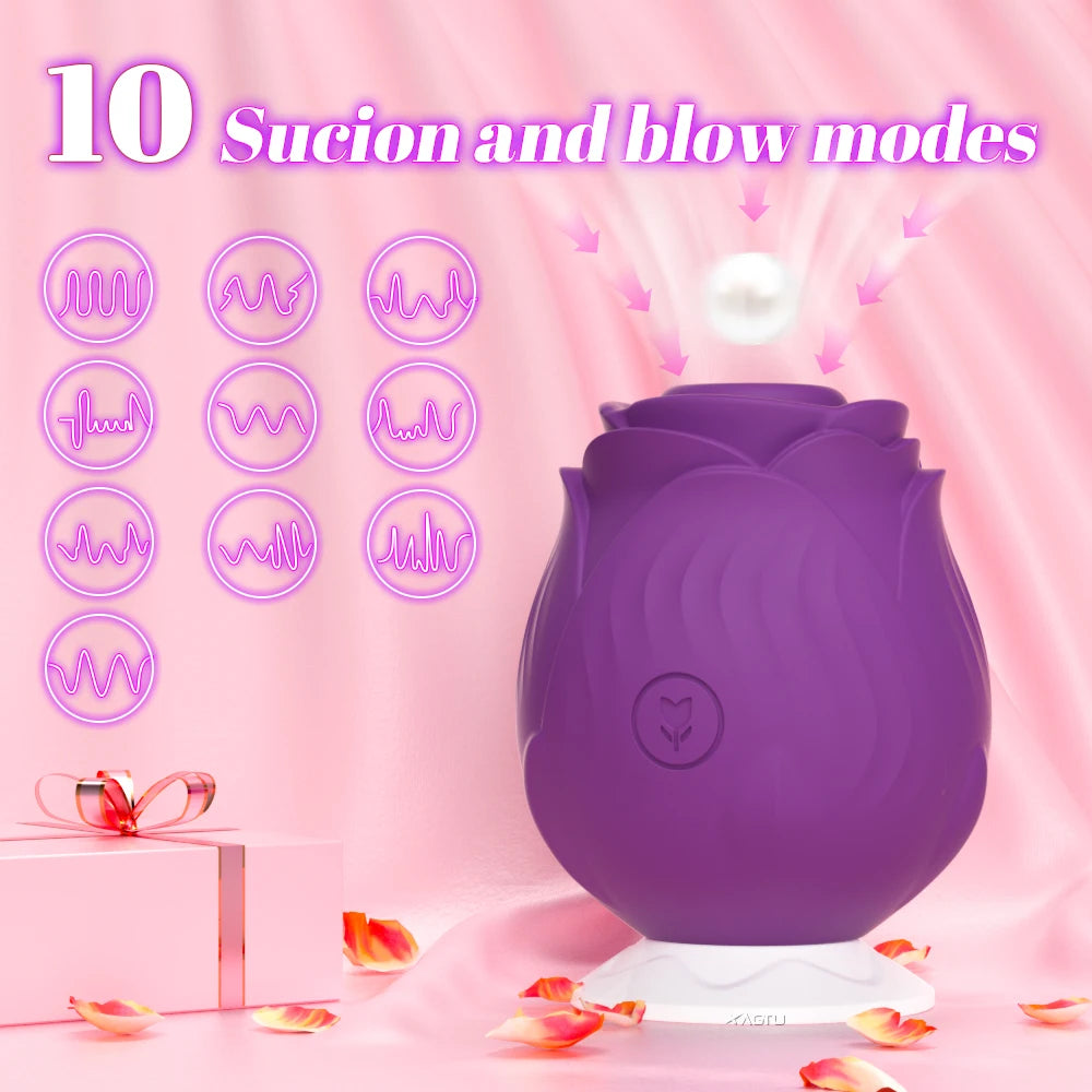 Estimulador de Succión Rose para Mujeres | Vibrador Clítoris y Pezones con 10 Modos de Succión y Carga Magnética USB