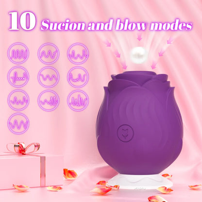 Estimulador de Succión Rose para Mujeres | Vibrador Clítoris y Pezones con 10 Modos de Succión y Carga Magnética USB