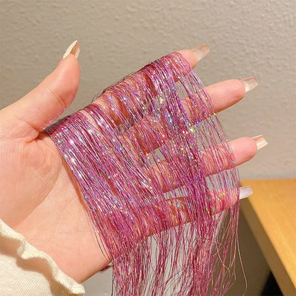 Kit de Tinsel Brillante para el Cabello - 16 Colores de Extensiones de Hilo Brillante, Accesorios Hippie para Mujeres