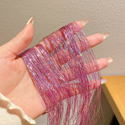 Kit de Tinsel Brillante para el Cabello - 16 Colores de Extensiones de Hilo Brillante, Accesorios Hippie para Mujeres