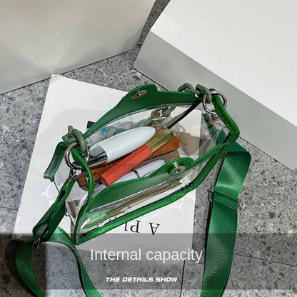 Bolso Transparente Cruzado para Mujer, PVC Claro, con Cadena de Hombro Ajustable, Pequeño Satchel Moderno y Chic