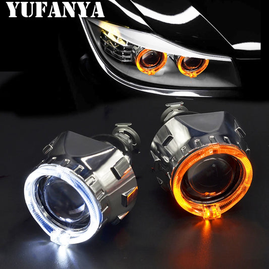 Kit de Lente Proyector Bi Xenón de 2.5 Pulgadas con DRL LED y Ojos de Ángel - Compatible con Modelos H1, H4 y H7