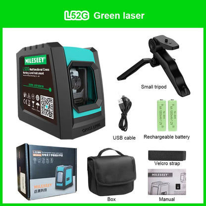 Nivel Láser 3D L52R L62, Herramienta de Nivelación 2 Líneas con Batería y Trípode, Autonivelante Horizontal y Vertical