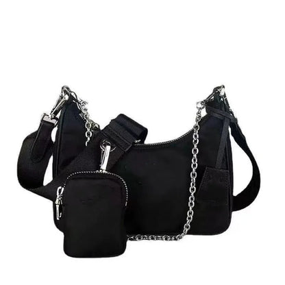Bolso informal de nailon impermeable para mujer, bandolera pequeña con cadena negra, a la moda