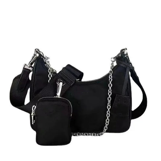 Bolso informal de nailon impermeable para mujer, bandolera pequeña con cadena negra, a la moda