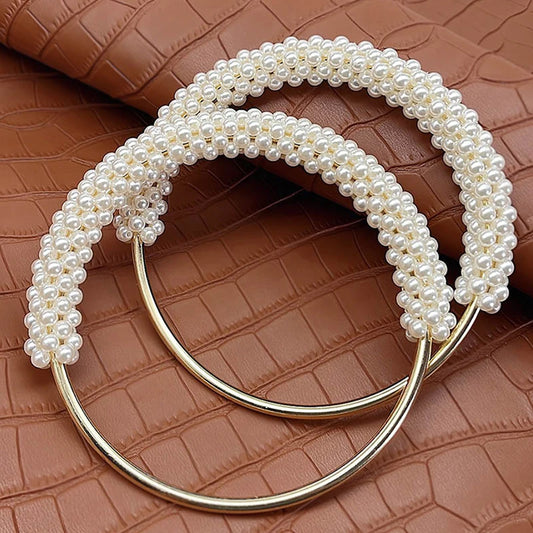 1PC Mango de Bolsa de Perlas de Estilo Elegante con Anillo Metálico y Cuentas Coloreadas para DIY, Accesorios de Mano para Bolsos y Carteras